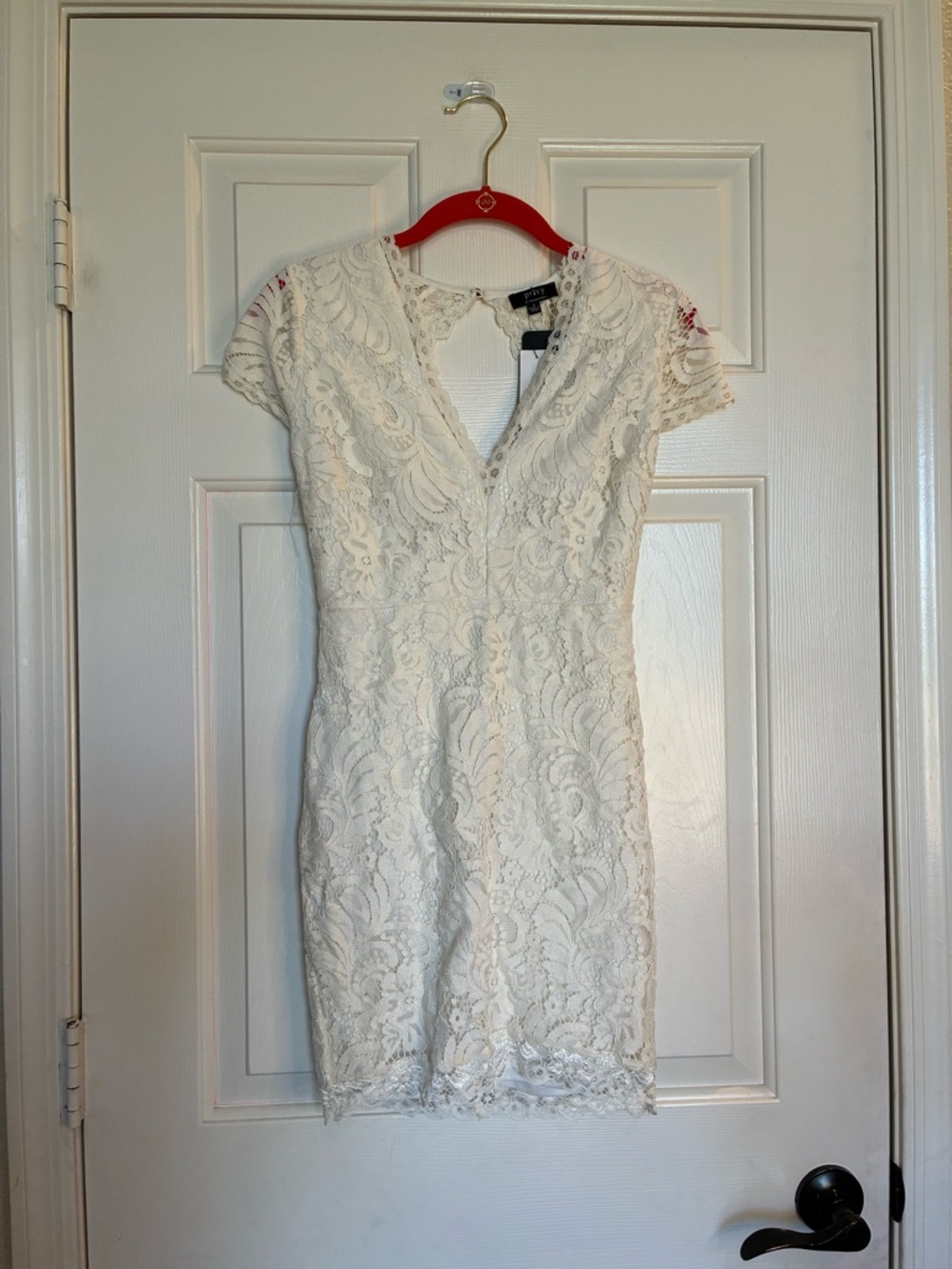 privy Ivory Lace V-Neck Cap Sleeve Mini Dress